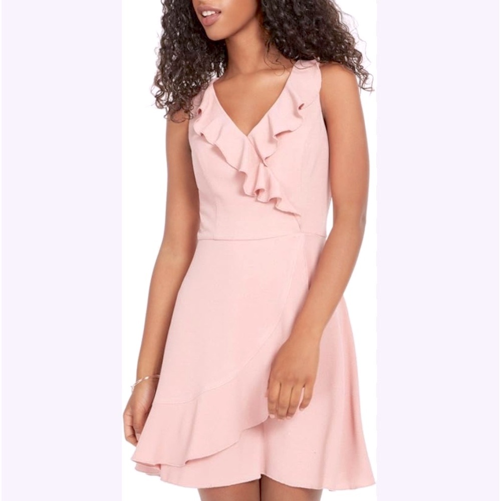 TEEZE ME Blush Pink Sleeveless Fit & Flare V-Neck Ruffled Dress NWOT